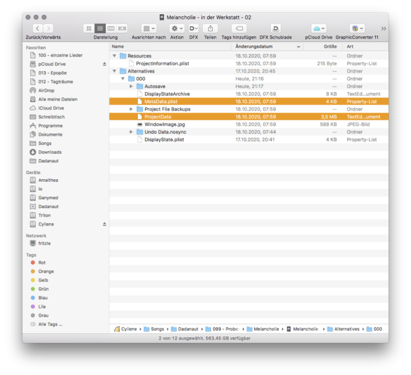Inhalt eines Apple Logic Projekt